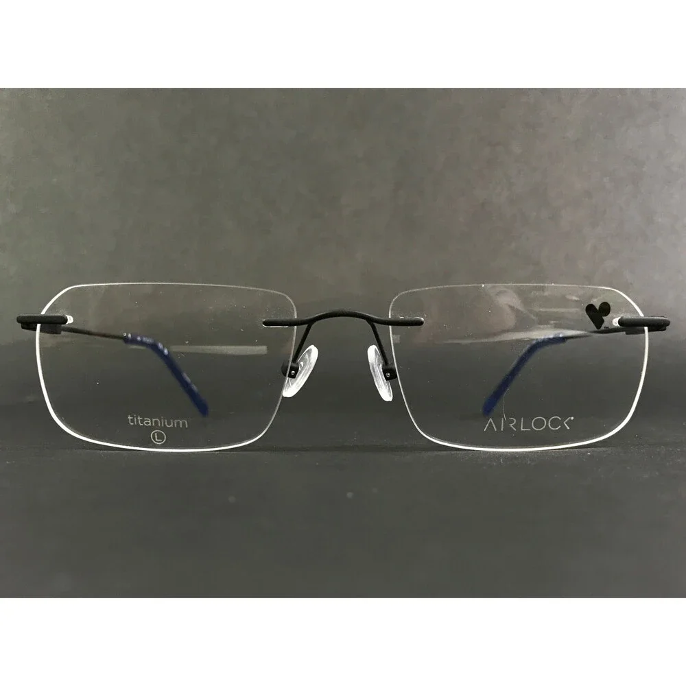 Airlock Eyeglasses Frames Crop 201 002 Black Blue Rimless Titanium 54-18-145